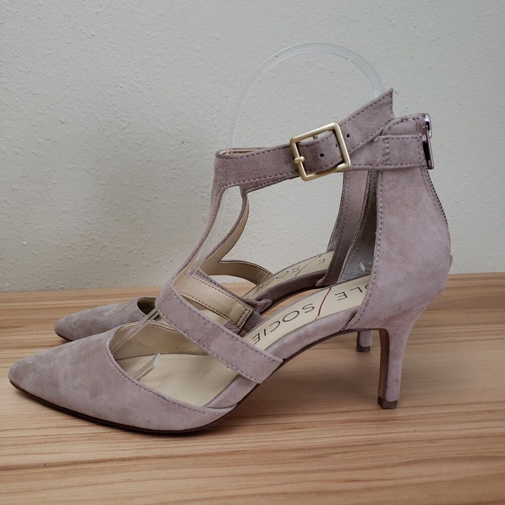 Sole Society Womens Edelyn Blush Pink Leather T-Strap Pump Heels Size‎ 5.5 M